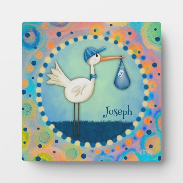 Cute Blue Stork Inspirivity Personalised Plaque (Front)