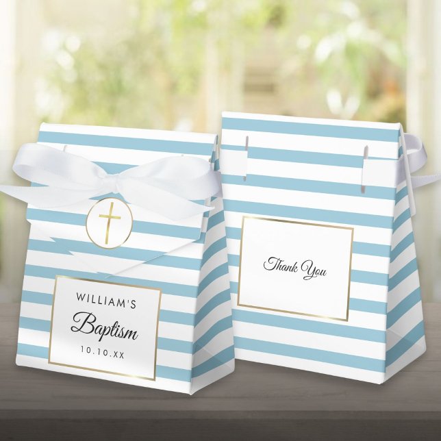 Cute Blue Stripe Baptism Christening Favour Box (Cute Blue Stripe Baptism Christening Favor Box)