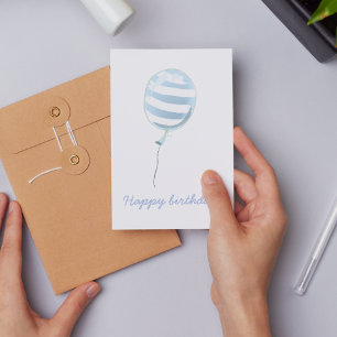 Cute Blue Striped Balloon - Kids Birthday  Postcard