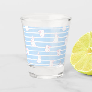 Cute Blue Striped Rabbit Pattern Shot Glass
