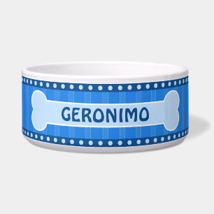 Cute Blue Stripes Bone and Paws Large Dog Bowl