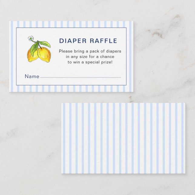 Cute Blue Stripes Lemon Diaper raffle Baby shower Enclosure Card (Front/Back)