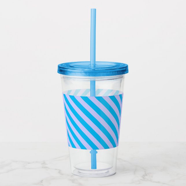 Cute blue stripes patterns acrylic tumbler (Front)