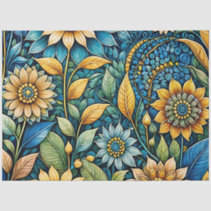 Cute Blue Sunflower Garden Abstract Art Decoupage Tissue Paper