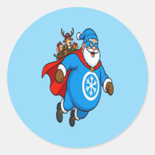 Cute Blue Superhero Santa Claus Christmas Sticker