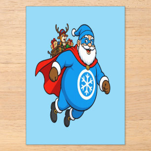 Cute Blue Superhero Santa Claus Christmas Sticker Acrylic Invitations