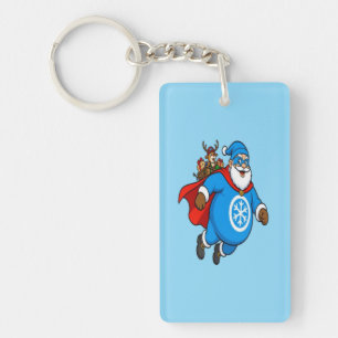 Cute Blue Superhero Santa Claus Christmas Sticker Key Ring