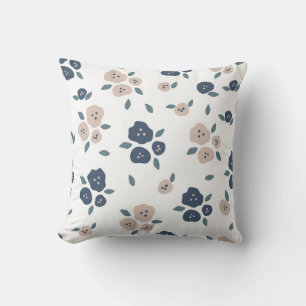 Cute Blue Tan Floral Modern Farmhouse Pretty Cushion