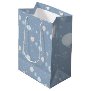 Cute Blue Taupe Balloons Stars Party Gift Medium Gift Bag