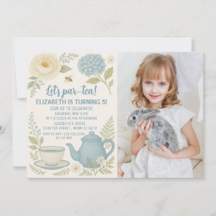 Cute Blue Tea Party Birthday Invitation