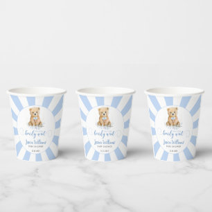 Cute blue teddy bear baby boy shower paper cups