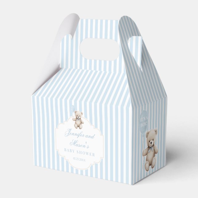 Cute Blue Teddy Bear Baby Boy Shower Thank You Favour Box (Front Side)