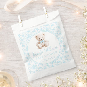 Cute blue teddy bear boho baby boy shower favour bags