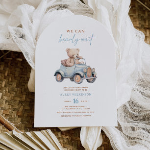Cute Blue Teddy Bear Boy Baby Shower Invitation