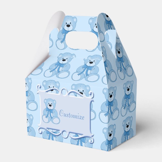 Cute Blue Teddy Bear Pattern Gable Favour Box (Front Side)