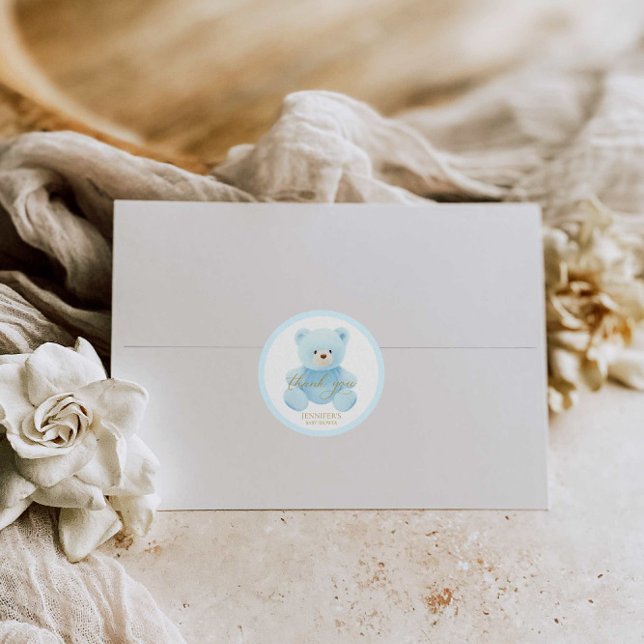 Cute Blue Teddy Bear Thank you Classic Round Sticker (Creator Uploaded)