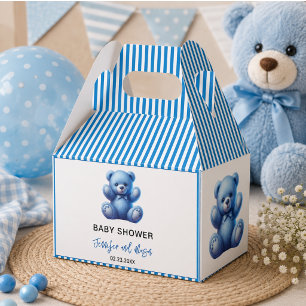 Cute Blue Teddy Bear Vintage Baby Boy Shower Favour Box