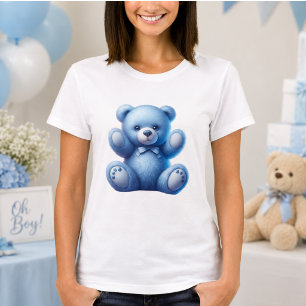Cute Blue Teddy Bear Vintage Baby Boy Shower T-Shirt