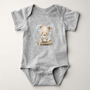 cute blue teddy bear with balloons baby bodysuit