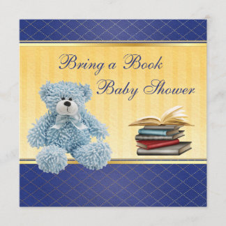 Cute Blue Teddy Elegant Bring a Book Baby Shower Invitation