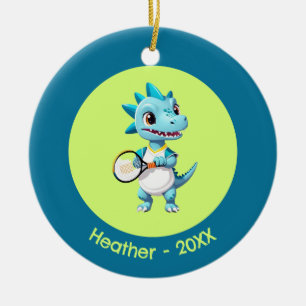 Cute blue tennis dinosaur ceramic tree decoration