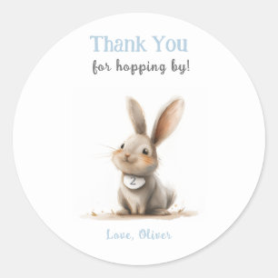Cute Blue Thank You Bunny Birthday Classic Round Sticker