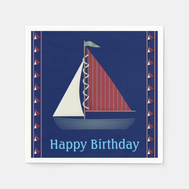 Cute Blue Toy Sailboat Napkin (Front)