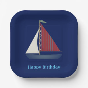 Cute Blue Toy Sailboat Paper Plate