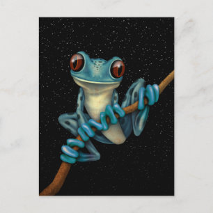 Cute Blue Tree Frog on a Branch with Stars Postcard