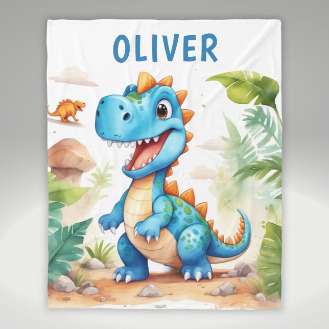 Cute Blue Trex Dinosaur Personalised Fleece Blanket (Creator Uploaded)
