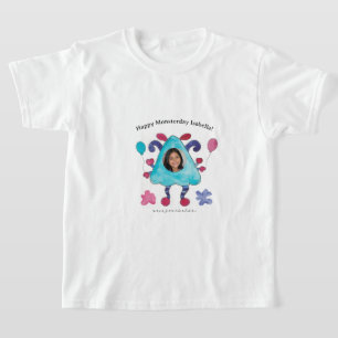Cute Blue Triangle Monster Kids Birthday T-Shirt