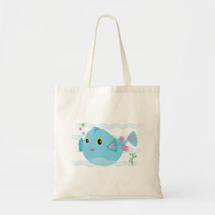 Cute Blue Tropical Fish Pink Fins Tote Bag