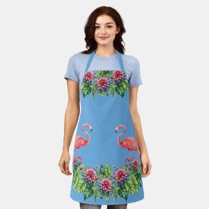Cute Blue Tropical Pink Flamingo's Apron