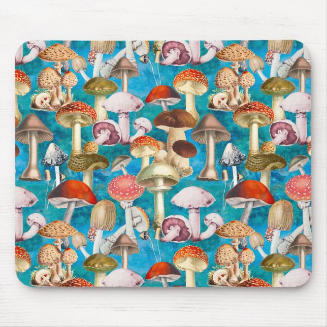 Cute blue turquoise mushroom fungi pattern  mouse pad (Front)