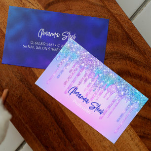 Cute blue Turquoise Unicorn Glitter Drips monogram Business Card