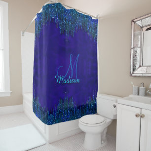 Cute blue turquoise Unicorn Glitter Drips monogram Shower Curtain