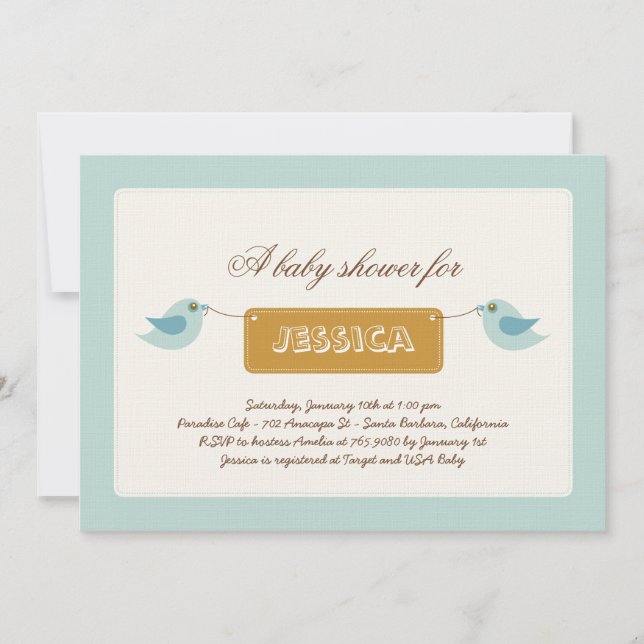 Cute Blue Twitters Baby Shower Invitation (Front)