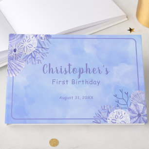 Cute Blue Under The Sea Boy's First Birthday  Guest Book