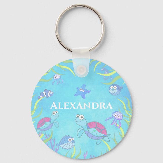 Cute Blue Under the Sea Keychain (Front)