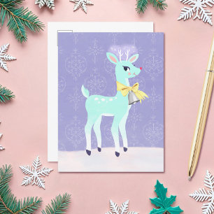 Cute Blue Vintage Reindeer Postcard