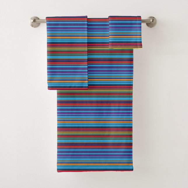 Cute blue violet stripes bath towel set (Insitu)