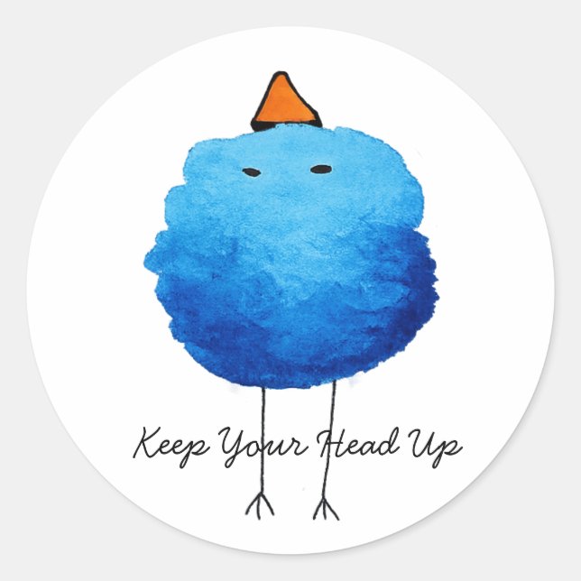 Cute Blue Watercolor Bird Sticker (Front)