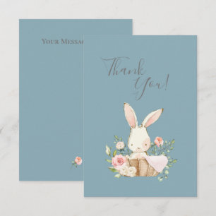 Cute Blue Watercolor Bunny Baby Shower Thank You Card