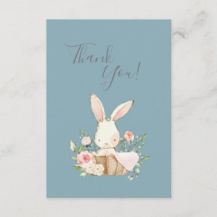 Cute Blue Watercolor Bunny Baby Shower Thank You Card