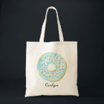 Cute Blue Watercolor Doughnut with Sprinkles Tote Bag<br><div class="desc">Cute Blue Watercolor Doughnut with Sprinkles Custom Tote Bag | Customisable tote bag featuring watercolor blue doughnut with colourful sprinkles. This cute doughnut tote bag will be perfect as a personalised gift. Personalise by adding a name or short phrase. Other doughnut colours are available.</div>