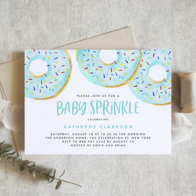 Cute Blue Watercolor Doughnuts Boy Baby Sprinkle Invitation (Creator Uploaded)