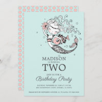 Cute Blue Watercolor Mermaid 2nd Birthday