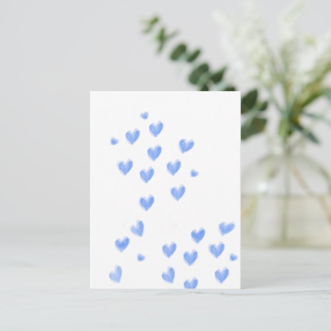 Cute Blue Watercolour Hearts Postcard (Standing Front)