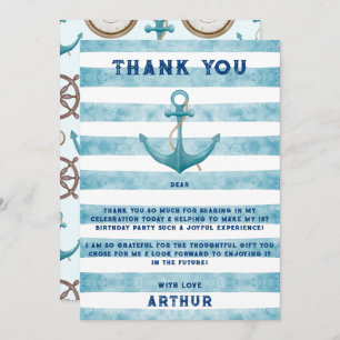 Cute Blue Watercolour Nautical Sailor Anchor Thank You Card