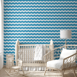 Cute Blue Wavy Ric Rac Striped Pattern Wallpaper
